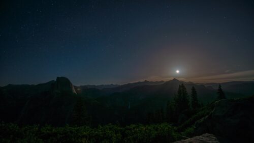 Breathtaking Yosemite Half Dome Moonlight Night Sky 4K Wallpaper