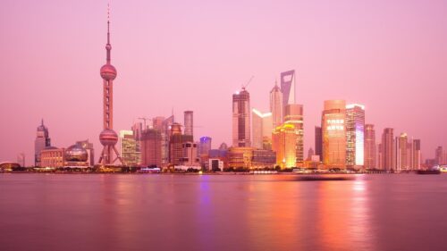 Stunning Shanghai Skyline at Sunset with Oriental Pearl Tower PC Wallpaper