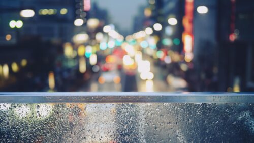 Rainy City Street Night Lights Blurred Bokeh 4K PC Wallpaper