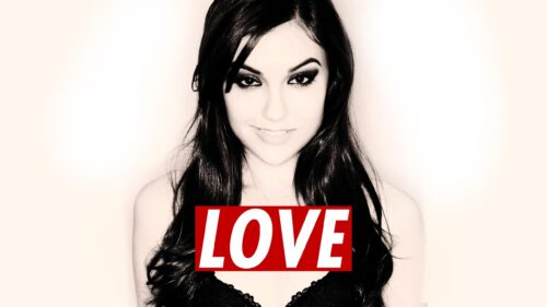 Sasha Grey Portrait with Love Text Minimalist PC Wallpaper