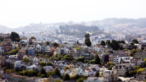 Tilt Shift View of San Francisco Victorian Houses Desktop Wallpaper