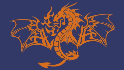 Minimalist Tribal Dragon Orange Silhouette on Blue Background PC Wallpaper
