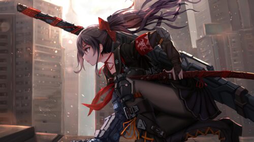 Anime Girl Warrior with Katana in Futuristic City 4K Wallpaper