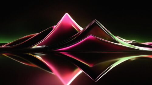 Abstract Neon Pink and Green 3D Mountain Landscape 4K PC Wallpaper