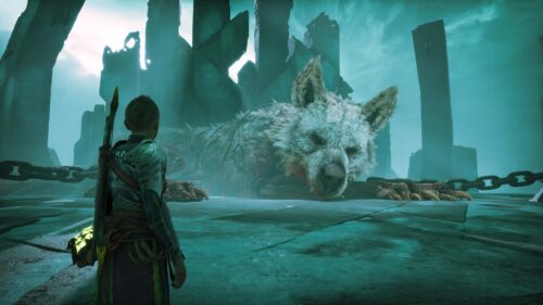 Atreus and Garm God of War Ragnarok Cinematic 4K Wallpaper