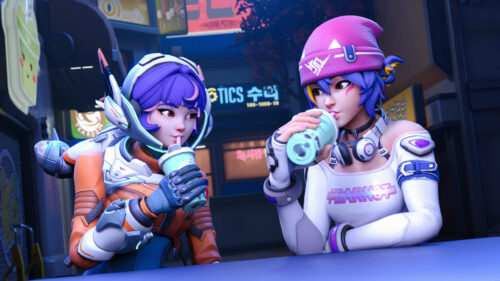 Overwatch 2 Kiriko and Hana Song DVa Drinking Bubble Tea PC Wallpaper