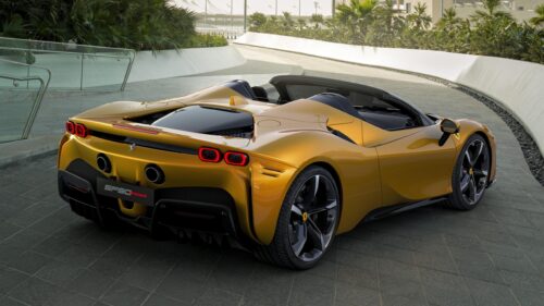 Golden Ferrari SF90 Spider Luxury Sports Car Desktop Wallpaper