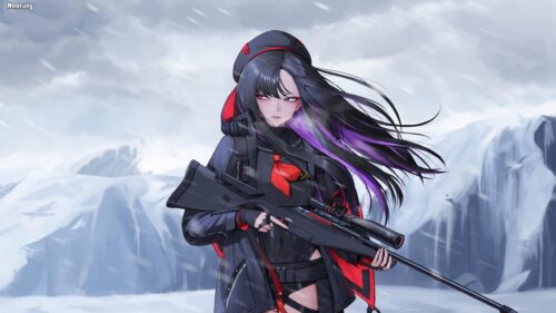 Anime Girl Sniper in Snowy Landscape 4K PC Wallpaper