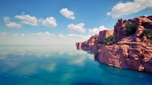 Breathtaking Red Canyon Coastal Landscape 4K Desktop Wallpaper