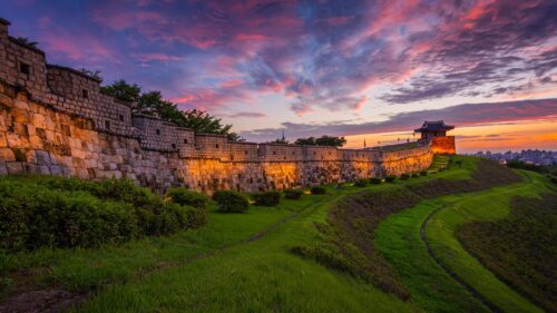 Breathtaking Sunset over Hwaseong Fortress Korea PC Wallpaper