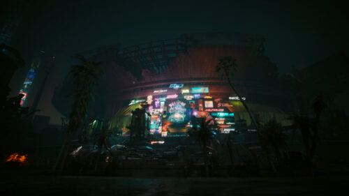 Cyberpunk 2077 Night City Stadium Neon Nightscape PC Wallpaper