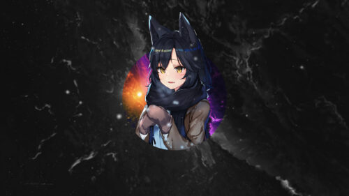 Cute Anime Wolf Girl with Galaxy Background 4K PC Wallpaper