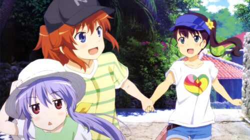 Cute Anime Girls Having Summer Fun Outdoors 4K Wallpaper