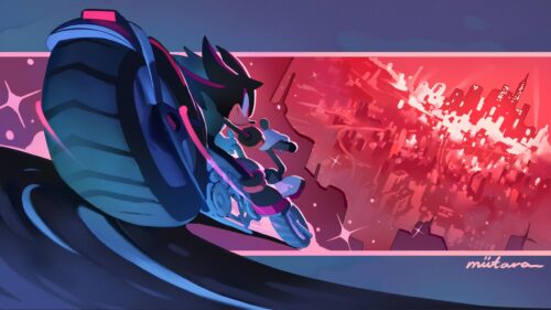 Shadow the Hedgehog Riding Motorcycle Neon City Art 4K Wallpaper