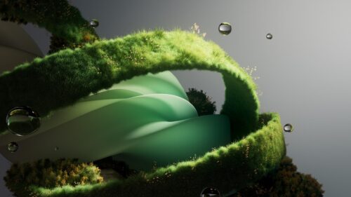 Abstract Grass Spiral with Floating Spheres 4K Desktop Wallpaper