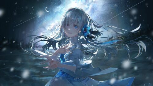 Stunning Anime Girl Under Starry Night Sky 4K Desktop Wallpaper