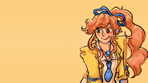 Cute Anime Girl with Orange Hair and Yellow Aesthetic PC Wallpaper