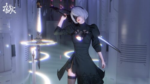 2B Nier Automata Character with Glowing Sword 4K PC Wallpaper