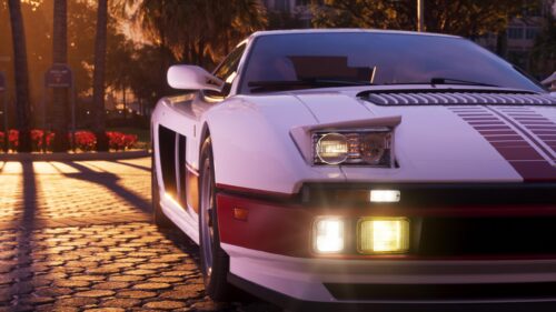 Stunning Classic White Sports Car at Sunset PC Wallpaper