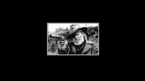 Gritty Western Cowboy Aiming Revolver Black and White PC Wallpaper