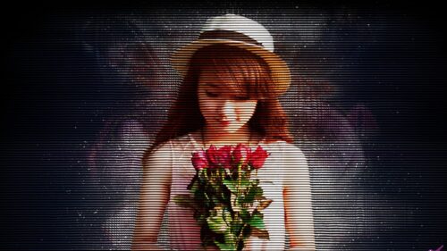 Girl Holding Red Roses With Abstract Glitch Effect Desktop Wallpaper