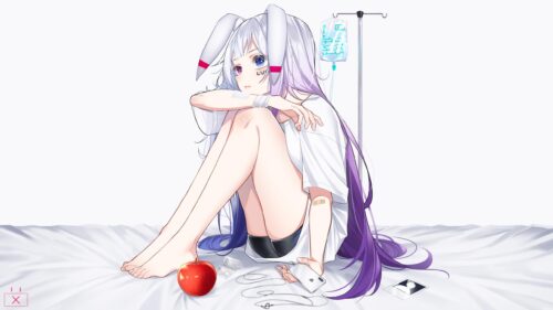 Sad Anime Girl with Bunny Ears in Hospital Setting 4K Wallpaper