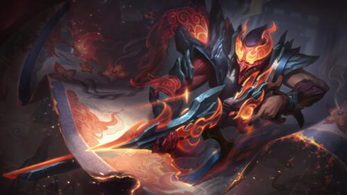 Demon Samurai Warrior with Glowing Flaming Sword PC Wallpaper