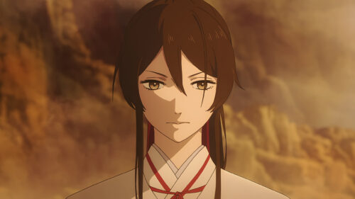 Beautiful Anime Girl with Brown Hair and Serious Expression 4K Desktop Wallpaper