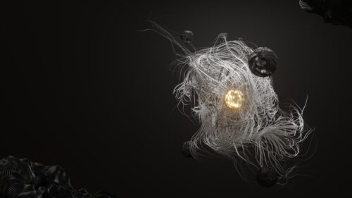 Abstract Glowing Core with White Strings and Dark Orbs 4K PC Wallpaper