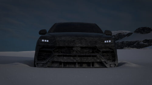 Aggressive Matte Black Lamborghini Urus in Snowy Landscape PC Wallpaper