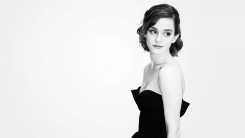 Elegant Black and White Portrait of Emma Watson Desktop Wallpaper