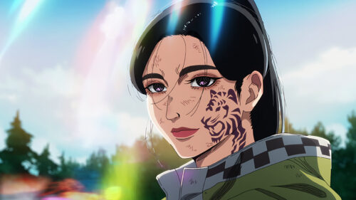 Anime Girl with Tiger Face Tattoo Portrait 4K Wallpaper
