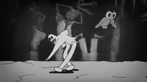 Vintage Rubber Hose Animation Style Spooky Ghost and Owl PC Wallpaper
