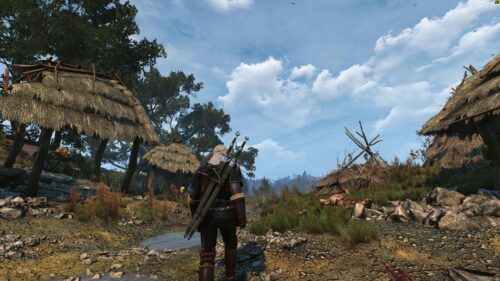Geralt of Rivia in The Witcher 3 Wild Hunt Scenic Village PC Wallpaper