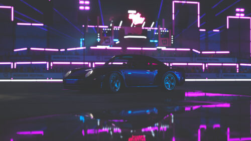 Neon Horizon Festival Porsche Sports Car Night 4K Wallpaper