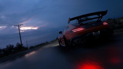 Orange Mercedes AMG GT R Driving on Desert Road at Twilight 4K Wallpaper