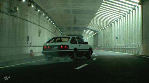 Iconic Toyota AE86 Corolla Levin Drifting in Tunnel 4K Wallpaper