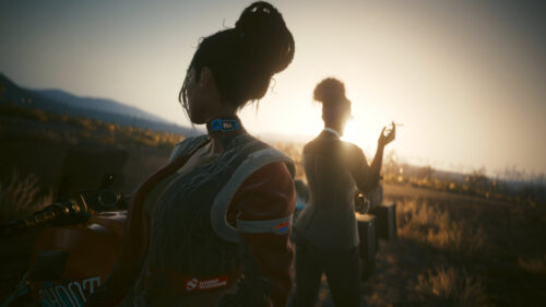 Cyberpunk Women at Sunset Wasteland Desktop Wallpaper