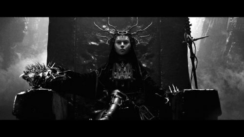 Dark Fantasy Queen Sitting on Throne Black and White 4K Wallpaper