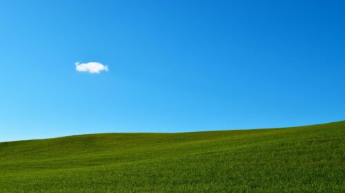 Minimalist Green Grass Field Under Clear Blue Sky PC Wallpaper