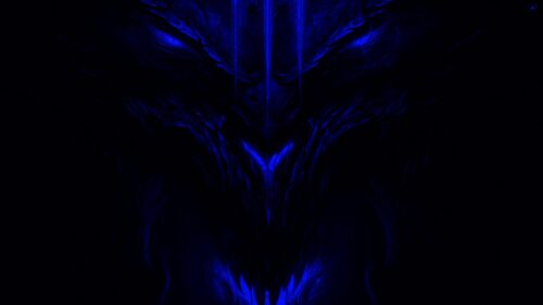 Dark Fantasy Dragon Silhouette with Glowing Blue Eyes PC Wallpaper