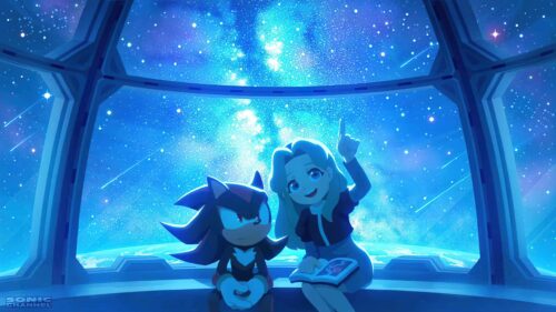 Shadow the Hedgehog and Maria Robotnik Looking at the Stars Desktop Wallpaper