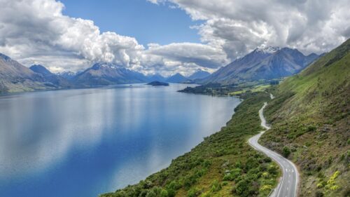 Stunning Winding Coastal Road Along Lake Wakatipu New Zealand 4K Wallpaper
