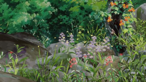 Ghibli Inspired Anime Garden Scenery with Wildflowers and Butterflies PC Wallpaper