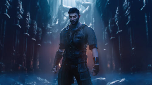 Warrior in Dark Fantasy Temple Cinematic 4K Wallpaper