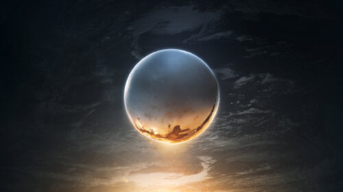Mysterious Metallic Sphere Floating in Cosmic Sky 4K PC Wallpaper