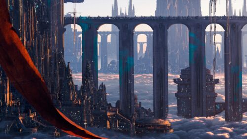 Stunning Fantasy Sky City Above Clouds Architectural PC Wallpaper