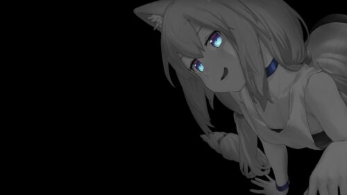 Anime Cat Girl with Glowing Blue Eyes Monochrome Desktop Wallpaper