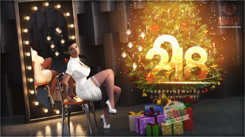 Beautiful Woman in White Dress by Christmas Tree 4K Desktop Wallpaper