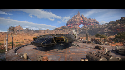 Futuristic Spaceship Landing on Alien Planet Landscape 4K PC Wallpaper